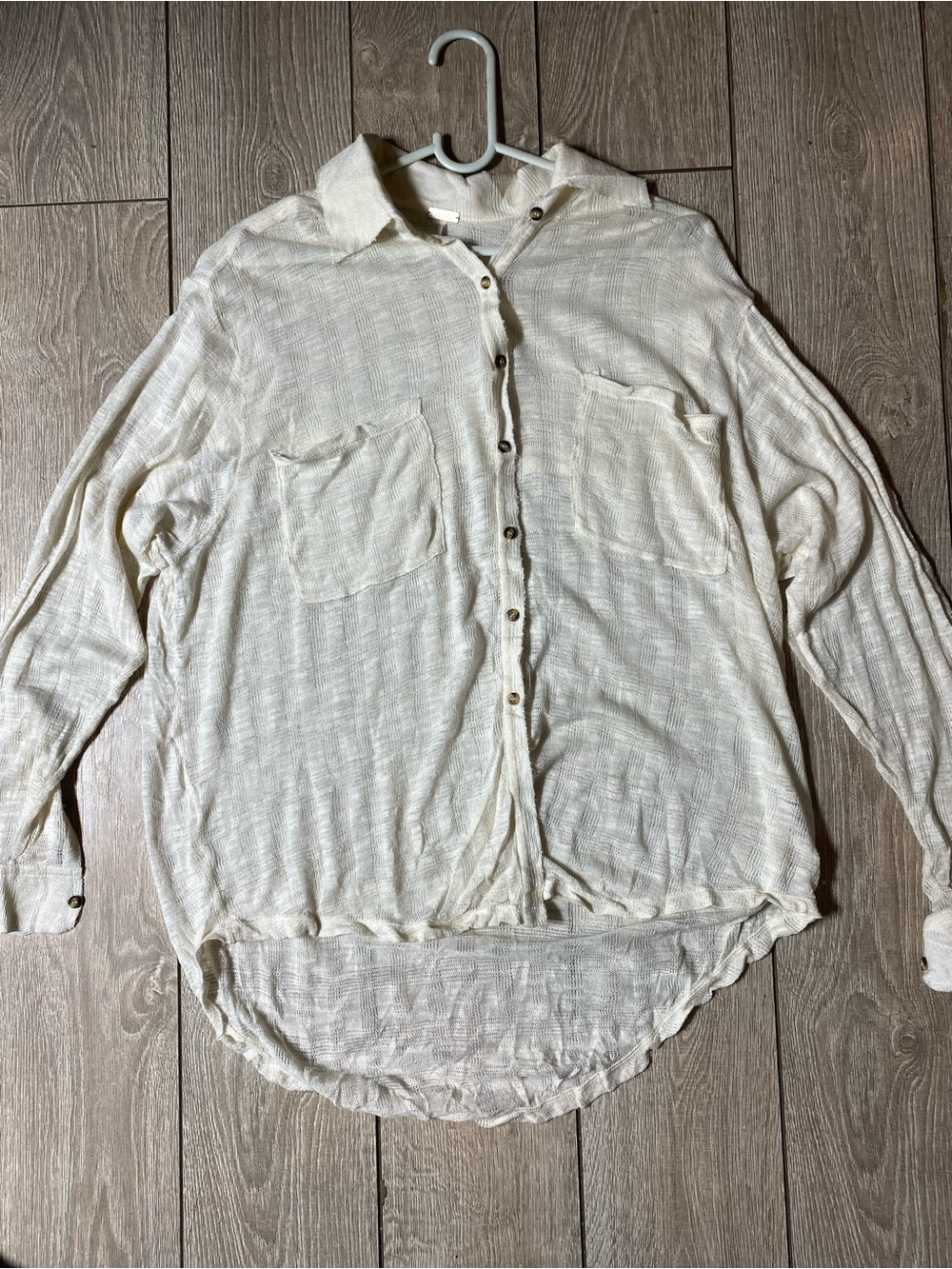Free People Beach Gauze Button Down Shirt Cream Boho Relaxed Sz S